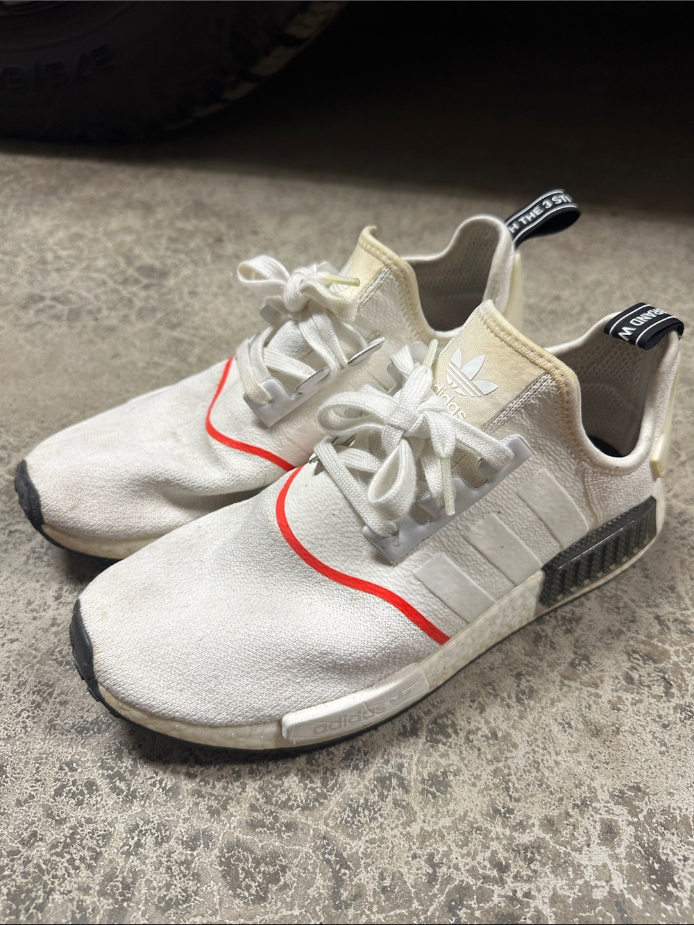 Adidas Kids' White NMD R1 Sneaker with Red Accent